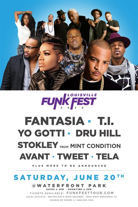 Funk fest - Funk Fest Tour is the biggest and the longest running R&B concert tour in the nation.It kicks off in Orlando with Mary J. Blige and Jazmine Sullivan headlining the Florida date, then comes to Louisville’s Waterfront Park on June 18 with a super lineup including Jodeci, Master P, Mystikal, Silkk the Shocker, Mia X, Stokely, Carl Thomas, and …